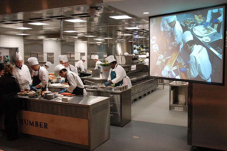 Kitchen with video screens